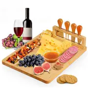 6pcs kitchen cheese cutting board set bamboo cheese plate vegetable cutting board cheese cutting board charcuterie board and serving meat platter ideal for halloween chrismas halloween party supplies details 0