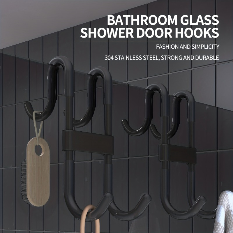 Space Aluminum Shower 2 Hooks Glass Door Shower Hook Bathroom