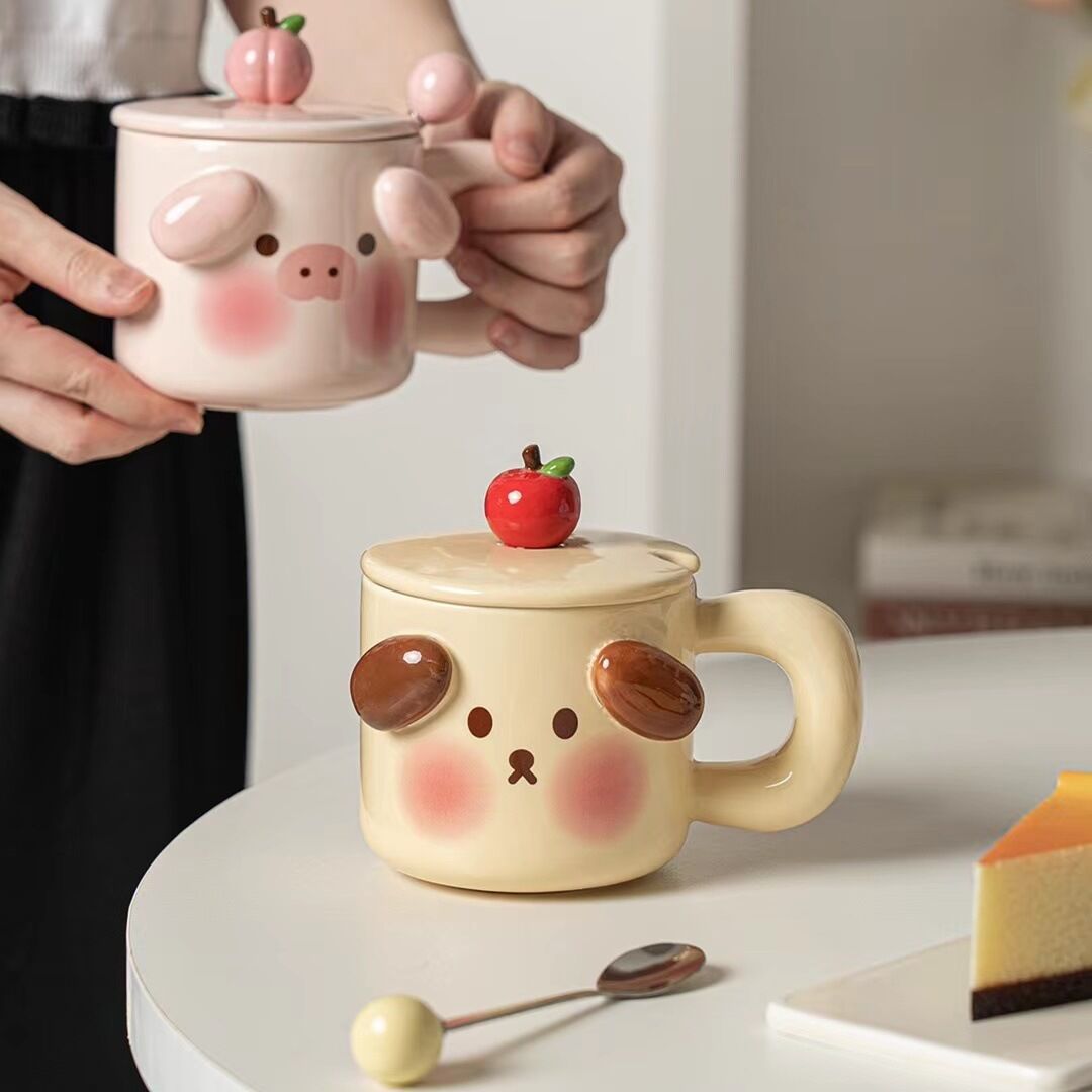 Ceramic Cute Cat Cup Shiba Inu Coffee Cup with Lid Mug Personalized Gift  Home Kawaii Children's Breakfast Oatmeal Milk Cup - AliExpress