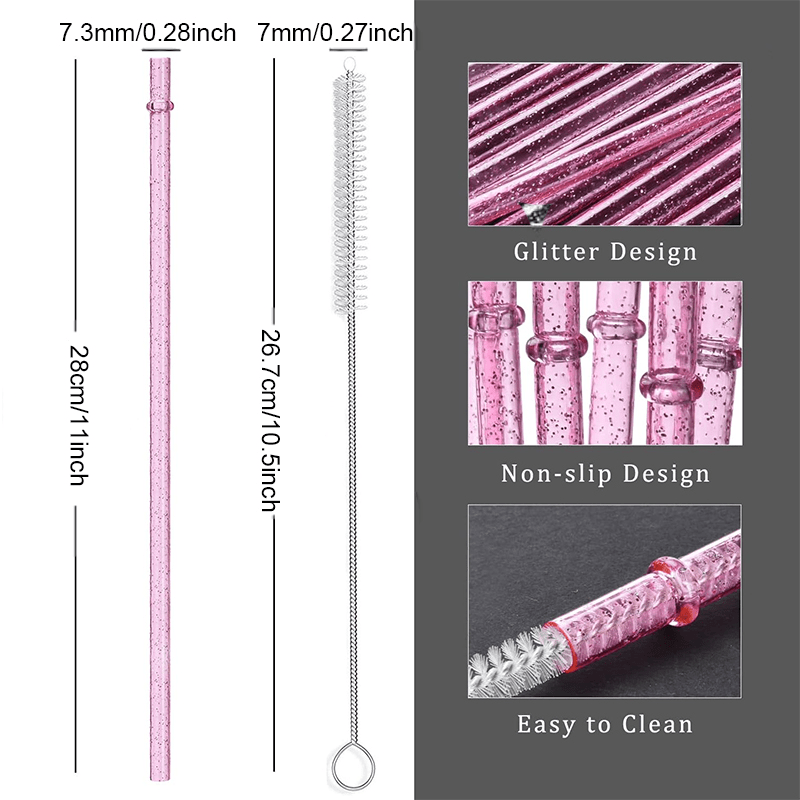 ALINK 12-Pack Reusable Clear Plastic Glitter Straws, 13 Inch Extra Long  Tumbler
