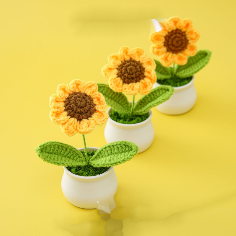 1pc Artificial Potted Sunflower, Artificial Sunflower Bouquets In Handmade  Rattan Vase For Home Office Table Kitchen Desktop Dinning Room Decoration