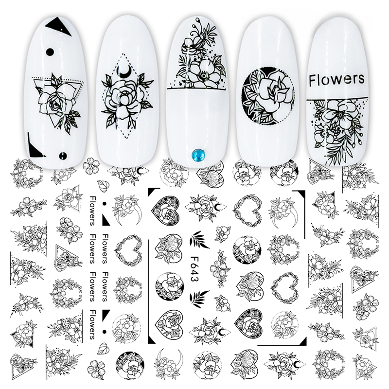  12 Sheets Retro Flower Nail Art Stickers Decal,Nail