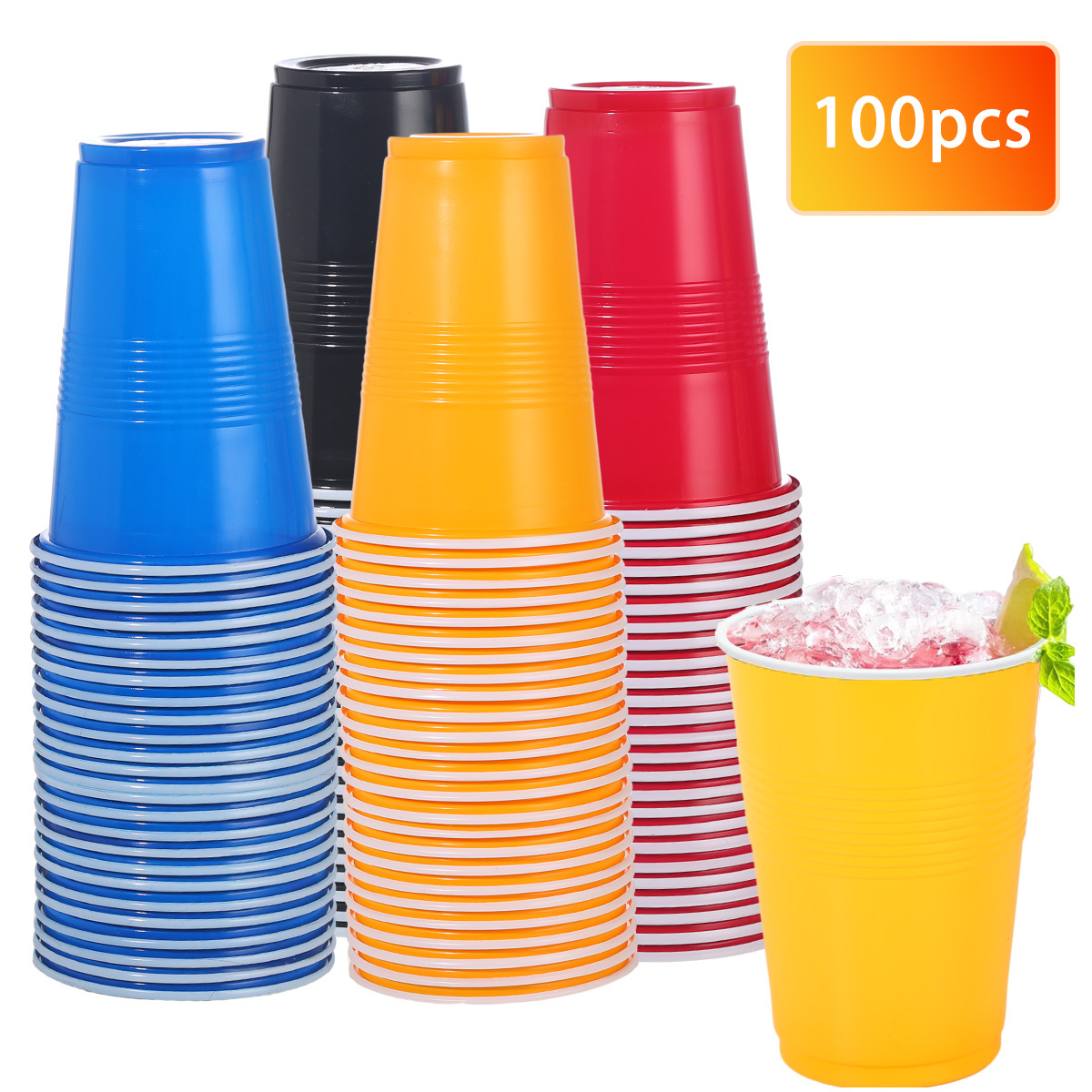 2 Yellow Solo Cups Heavy Plastic Stemmed Party Cups 16oz Brand New