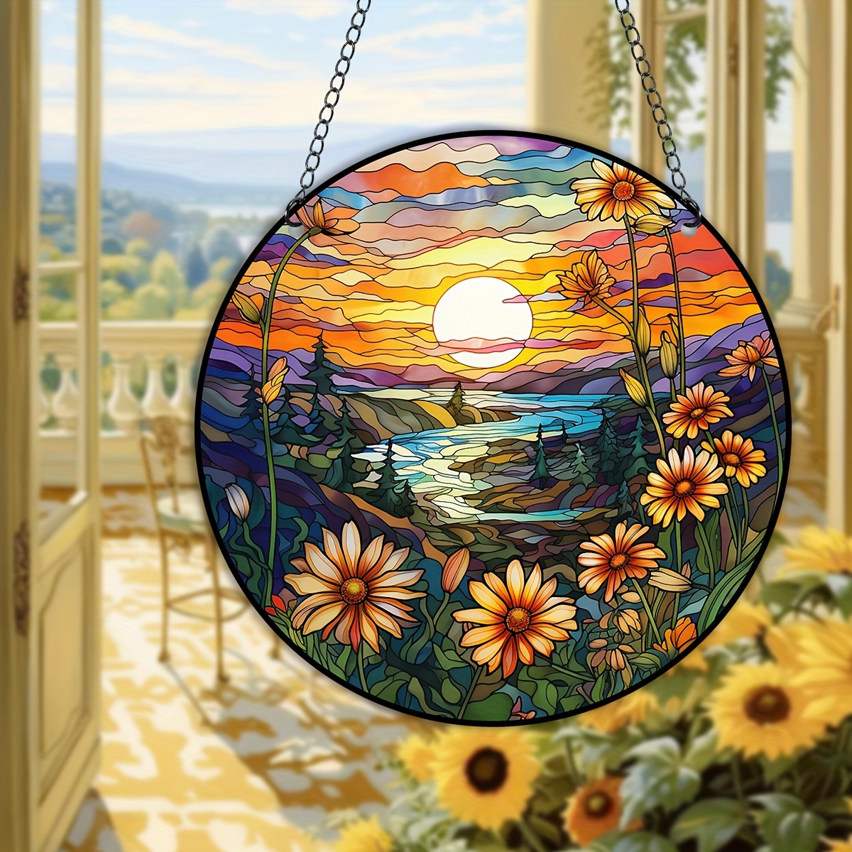 Imitation Glass Mountain Range Mosaic Ornaments Acrylic Craft Fox Sunflower