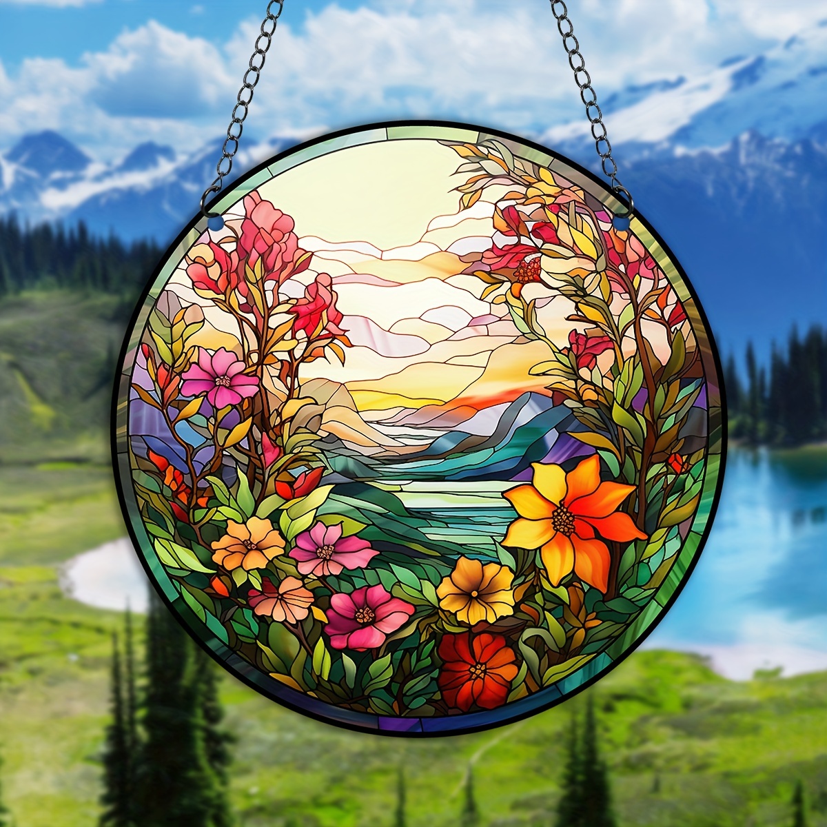 Imitation Glass Mountain Range Mosaic Ornaments Acrylic Craft Fox Sunflower