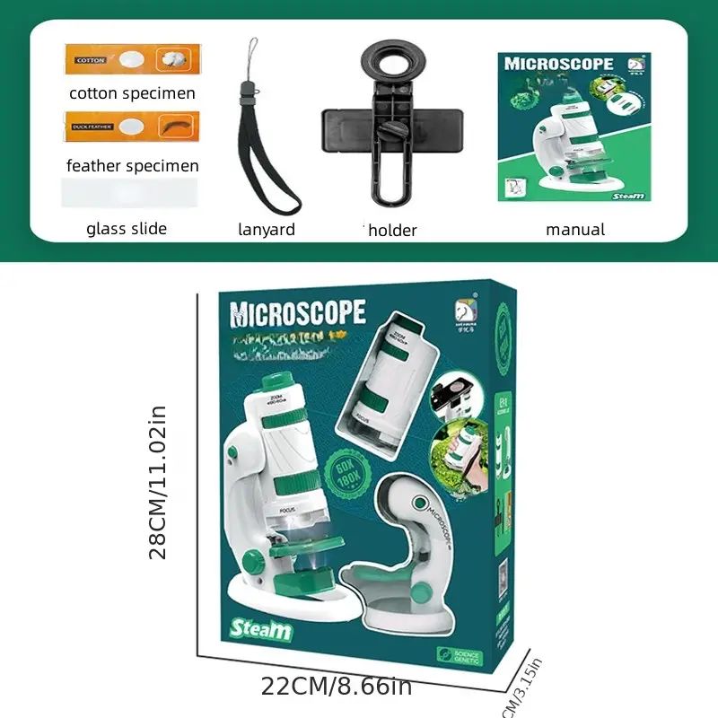 Kid Portable Microscope Lab LED 60-180X Biological Experimental Optical  Toys Children's Science Education Toys
