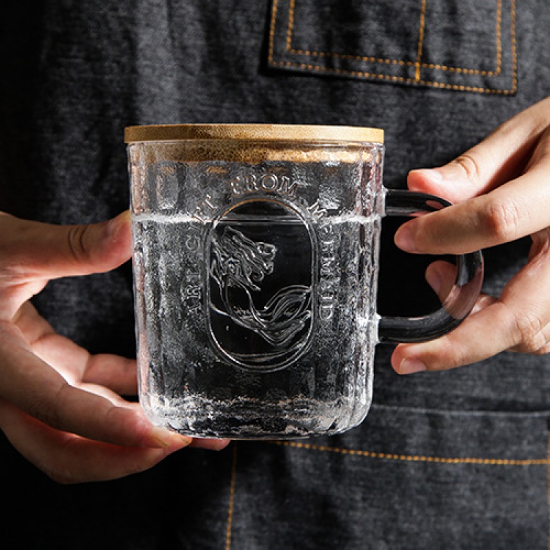 Eau Tasse Mug avec Couvercle Poignée Transparent Verre Relief pour