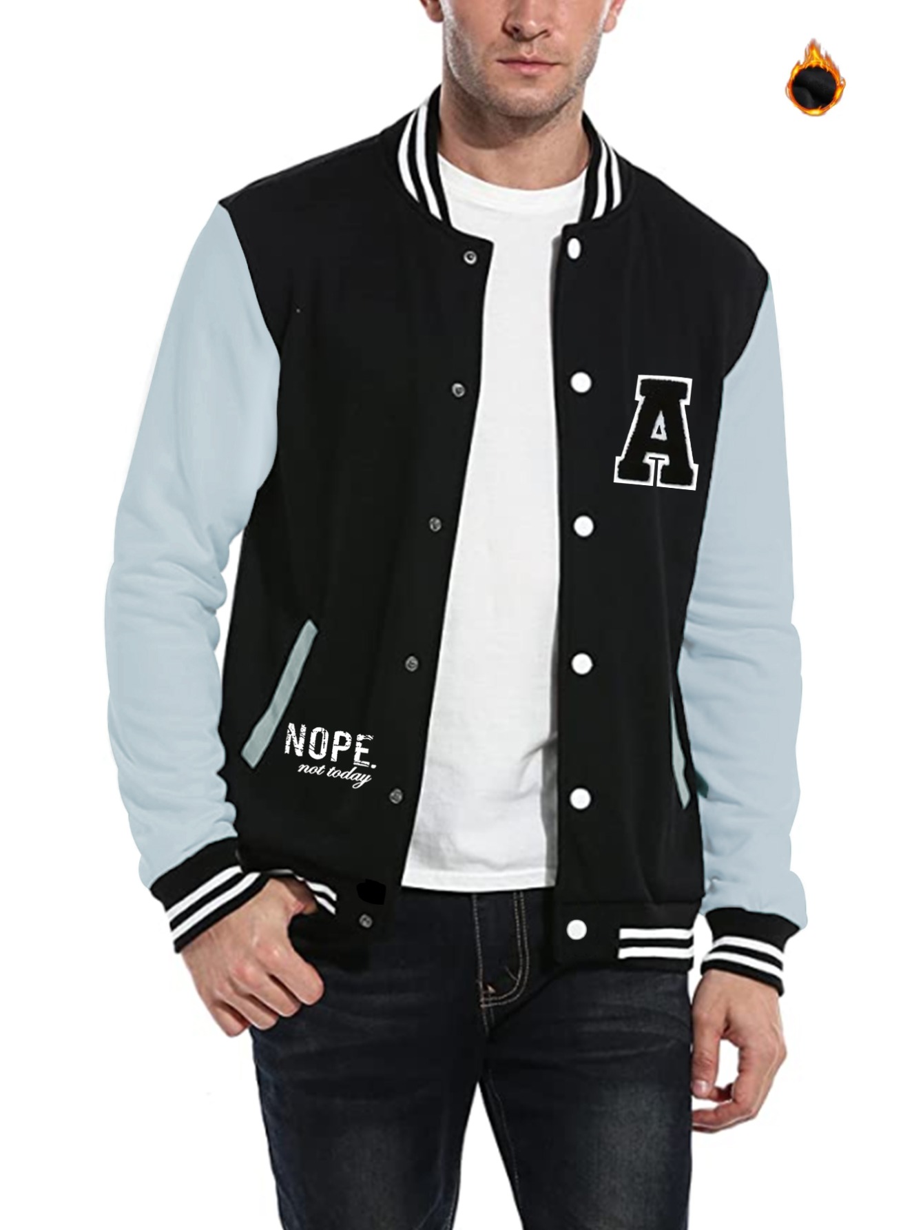 Men's Baseball Multi Color Jacket [Baby Blue/White/Black