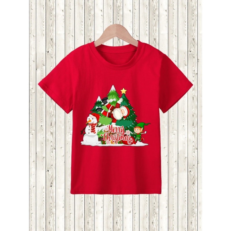 

T-shirt Créatif De Noël Drôle De Père Noël Et D'elfe Pour Garçons, Hauts Décontractés Légers Et Confortables À Manches Courtes, Vêtements Pour Enfants Pour L'été