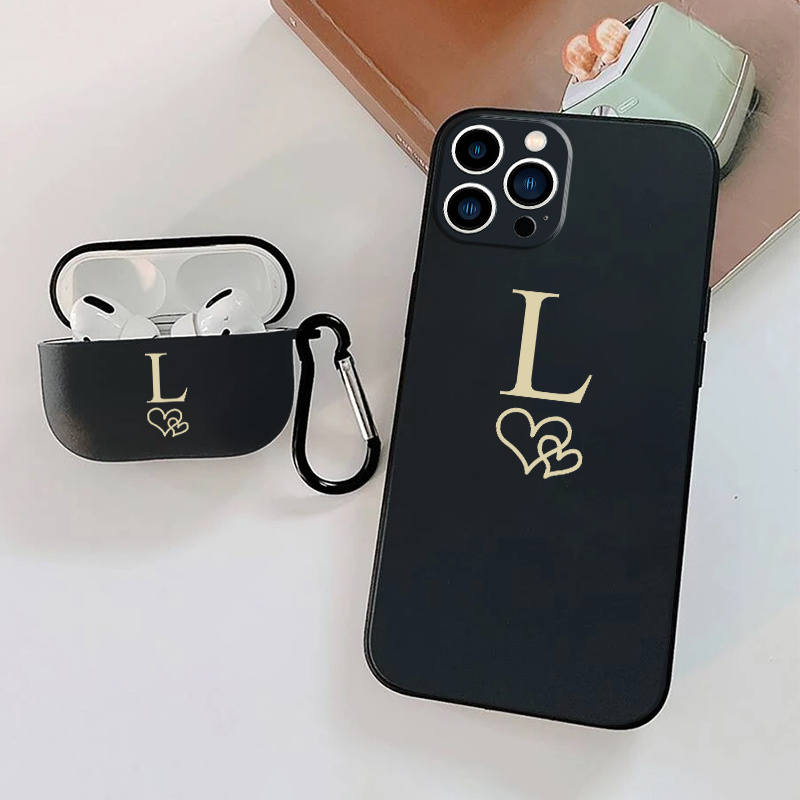 

1pc Earphone Case For Airpods Pro & 1pc Letter L Graphic Phone Case For Iphone 15/11/14/13/12 Pro Max/xr/xs/7/8/6 Plus, For Airpods 3 Earphone Case Luxury Silicone Cover Soft Earphone Protective Case