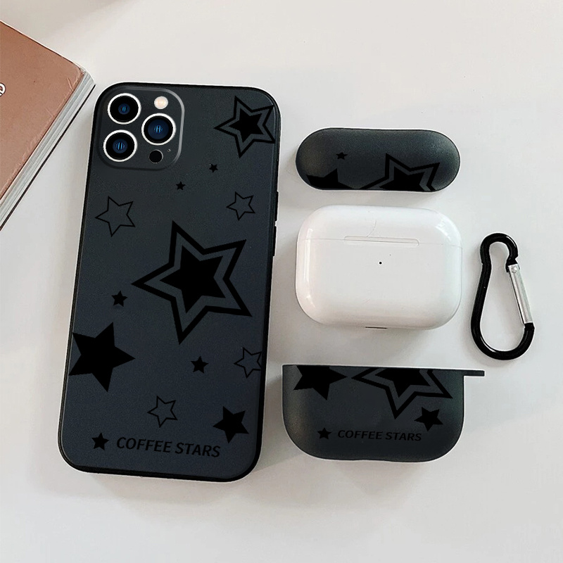 1pc Case For Airpods Pro & 1pc Case Black Star Graphic Phone Case For  IPhone 15 11 14 13 12 Pro Max XR XS 7 8 6 Plus Mini , Earphone Case Luxury