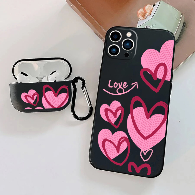 

1pc Case For Airpods 3 & 1pc Case Red Heart Graphic Phone Case For Iphone 15 11 14 13 12 Pro Max Xr Xs 7 For Airpods 3 Earphone Case Luxury Silicone Cover