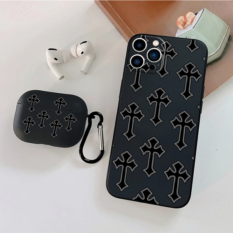 

1pc Case For Airpods 3 & 1pc Case Black Cross Graphic Phone Case For Iphone 15/11/14/13/12 Pro Max/xr/xs/7/8/6 Plus, For Airpods 3 Earphone Case Luxury Silicone Cover Soft Earphone Protective Case