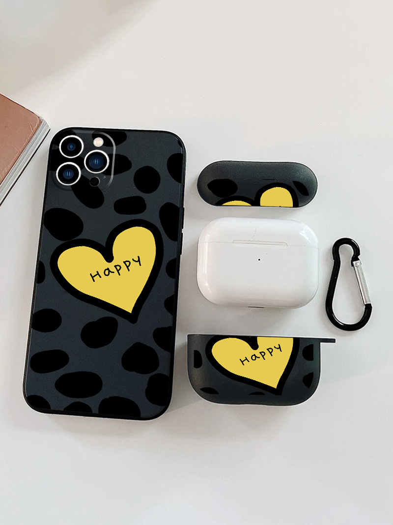 1pc Black Soft Protective Airpods Case With Colored Heart Pattern