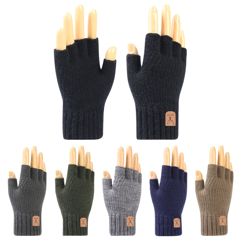 4 pares de guantes negros sin dedos para mujeres y hombres, guantes unisex  de medio dedo, guantes de punto, guantes elásticos de invierno