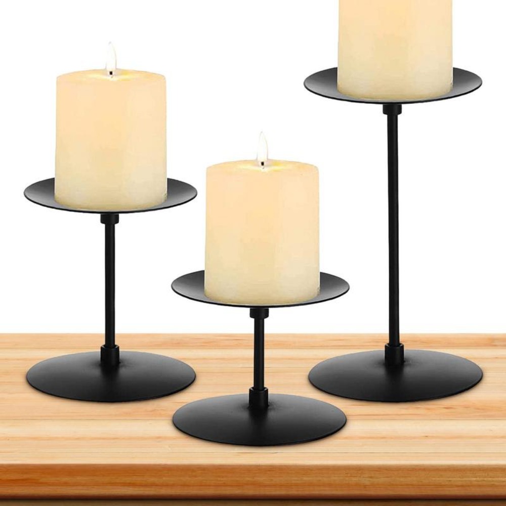 Vintage Pillar Candle Holders for Table Centerpiece Set of 3-11'' 9'' 8'' -  Matte Black Metal Candle Stands Decorative - Candle Centerpiece for Table  Fireplace Decor - Gothic Candle Holder : : Home