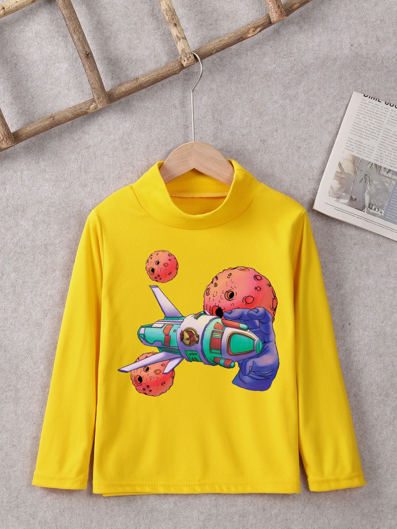 Cartoon Rocket And Planet Print Boys Meaningful T-shirt, Cool, Versatile &  Smart Long Sleeve Half Turtleneck Tee For Toddler Kids, Gift Idea - Temu  United Kingdom
