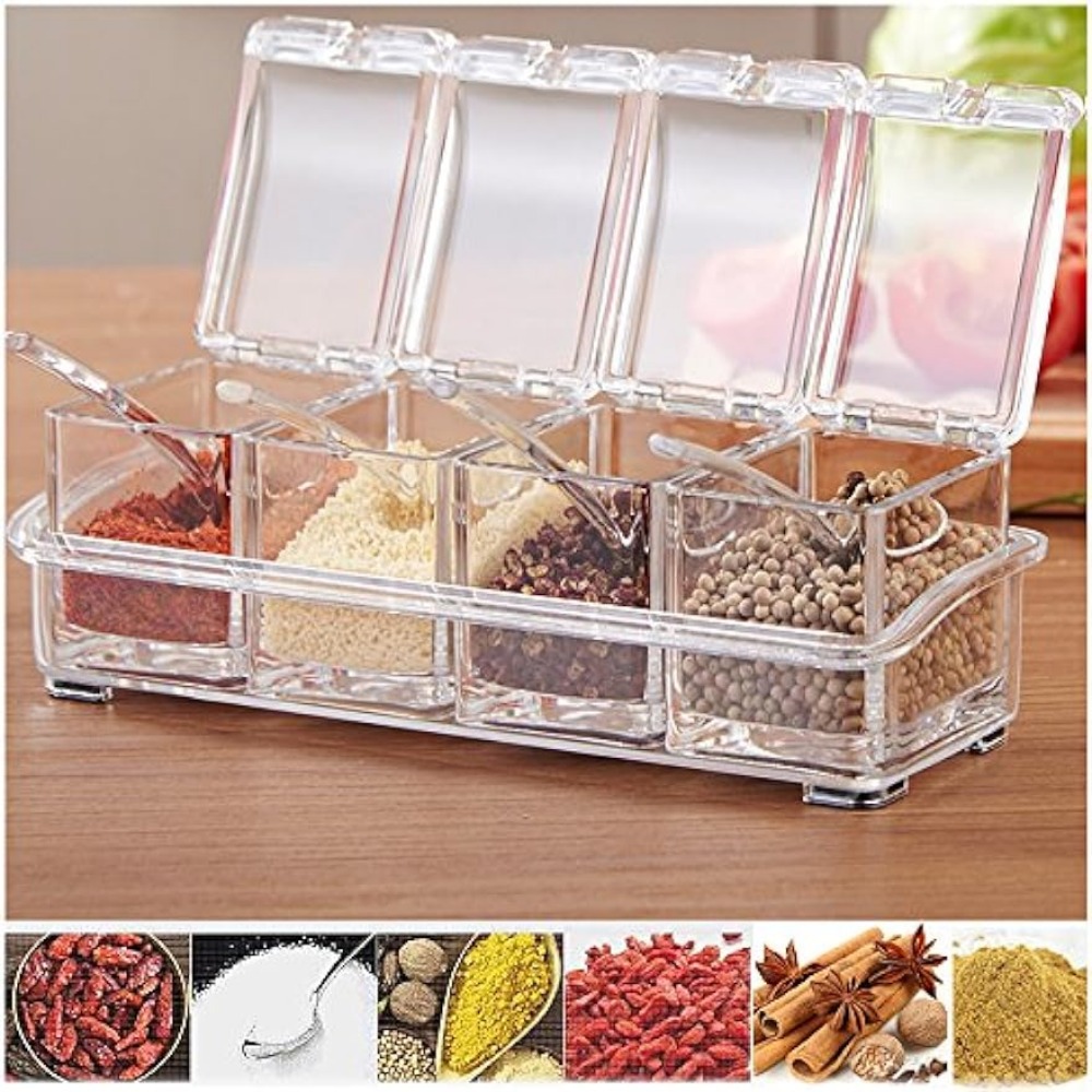 2 Set Acrylic Seasoning Organizer Box 8 Pcs Clear Seasoning Rack Spice Pots  Condiments Containers with Lids and Spoons Storage Container Spice Jar for