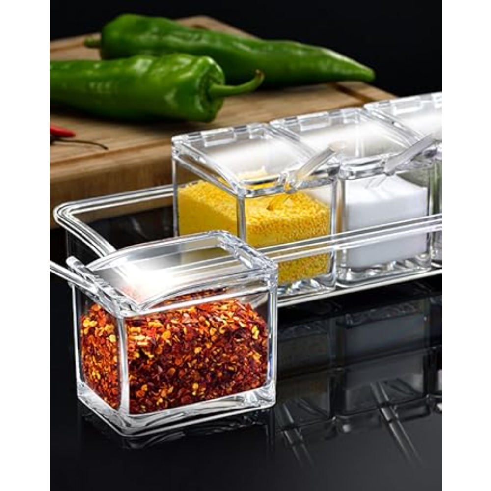 Spice Shaker, 6 Pcs Seasoning Rack Spice Pots Storage Container Condiment  Jars with Tray for Salt Sugar Cruet