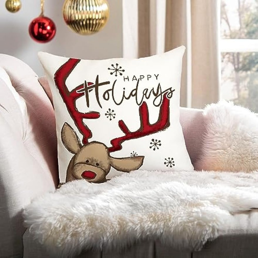 Christmas Throw Pillow Case Reindeer Square Cushion Case - Temu