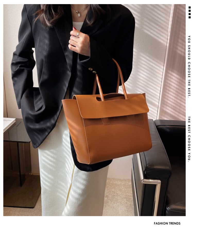 Solid Color Fashion Tote Bag, Large Capacity Pu Leather Shoulder Bag,  Vintage Casual Handbag - Temu