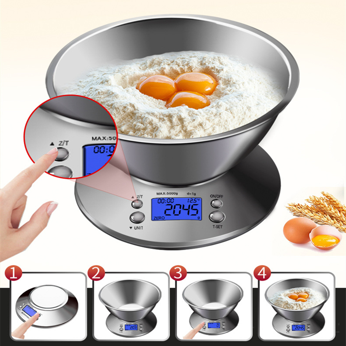 Digital Scales LCD Cooking Tool Stainless Steel Electronic Weight Scale  Food Balance Cuisine Precision Kitchen Scales with Bowl