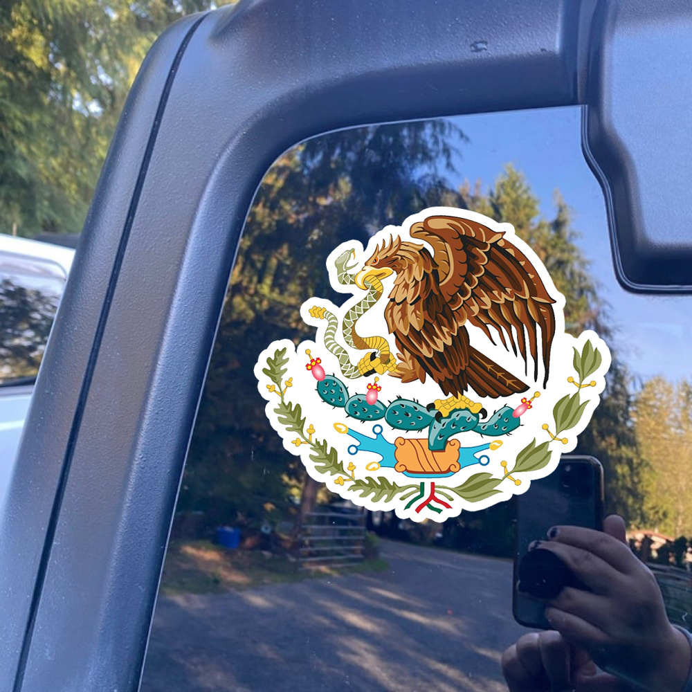 MEXICO FLAG STICKER DECAL MEXICAN COAT OF ARMS ESCUDO DE MEXICO 3.5  DIAMETER C9