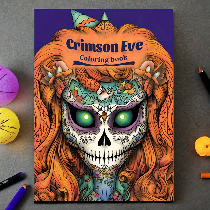 Adult Coloring Book Style Skull Halloween Coloring  Spiral