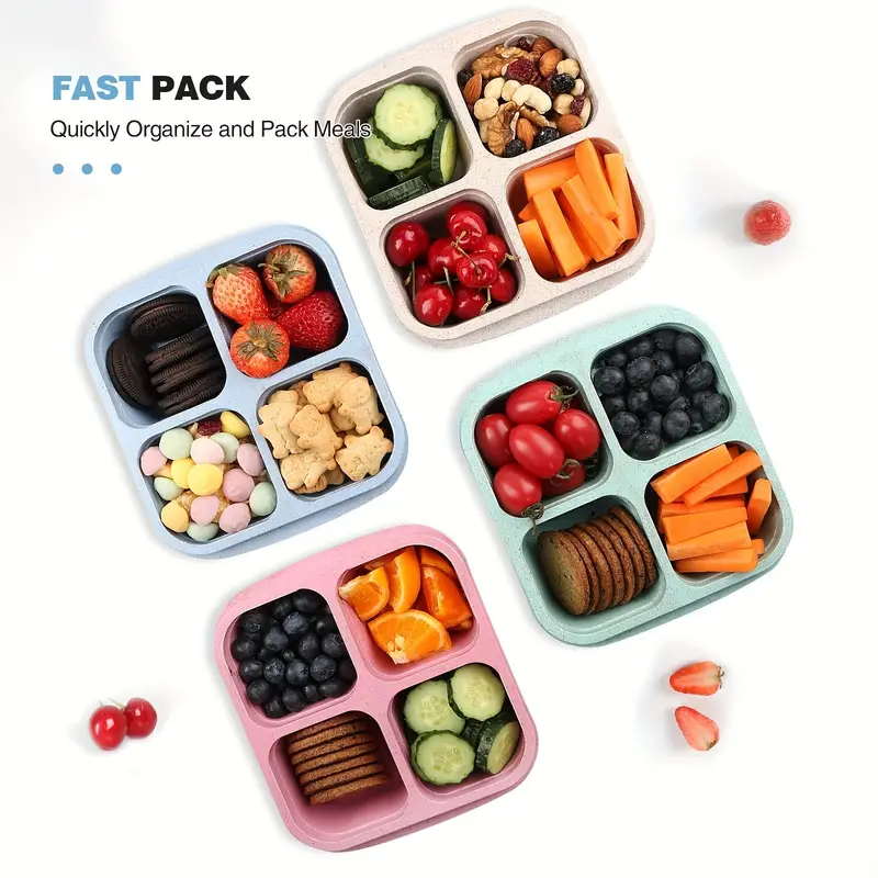 Snack Container With 4 Compartments Divided Bento Lunch Box - Temu