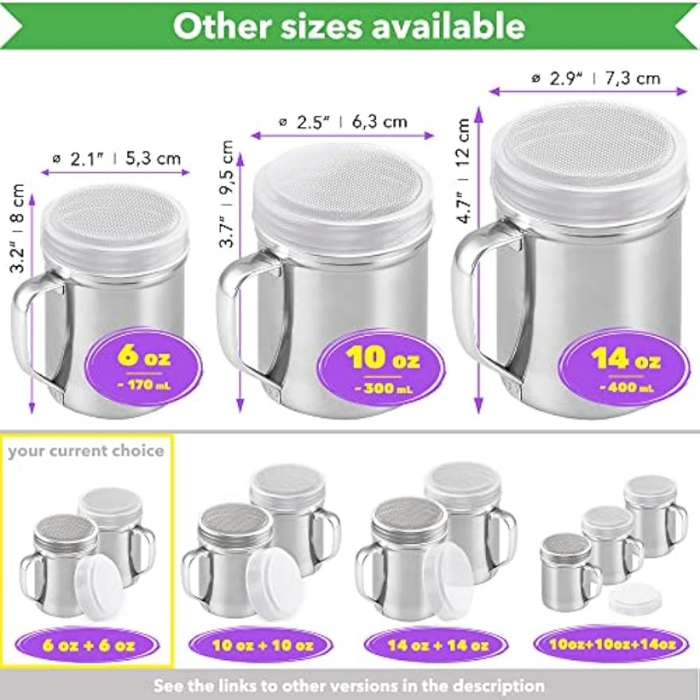  3 Pack Stainless Steel Powder Shaker, Coffee Cocoa