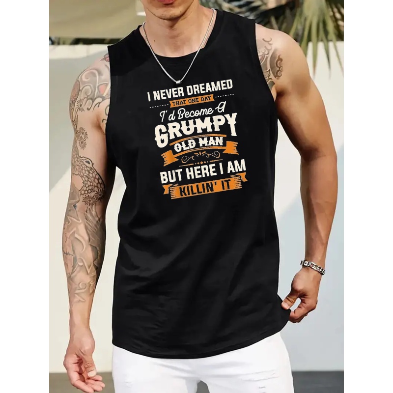 

Funny ' At A Old Man' Print A-shirt Tanks, Sleeveless Tank Top, Lightweight Active Undershirts, For Workout At , Bodybuilding, And Fitness