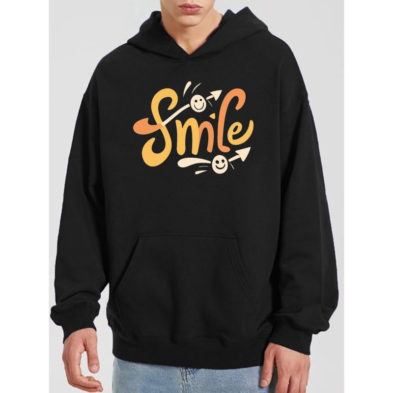 smile Print Hoodies For Men Graphic Hoodie With Kangaroo Temu