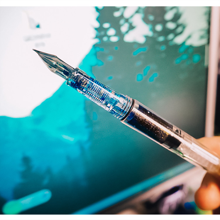 Stylo plume à piston transparent stylo à encre transparente ef f plume  extra fine grande capacité écriture eig88