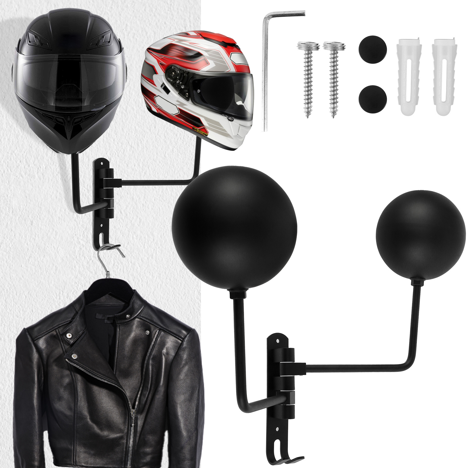 Soporte para casco de motocicleta, soporte de pared para casco de  motocicleta, ganchos para casco de rotación de 180 grados, accesorios de