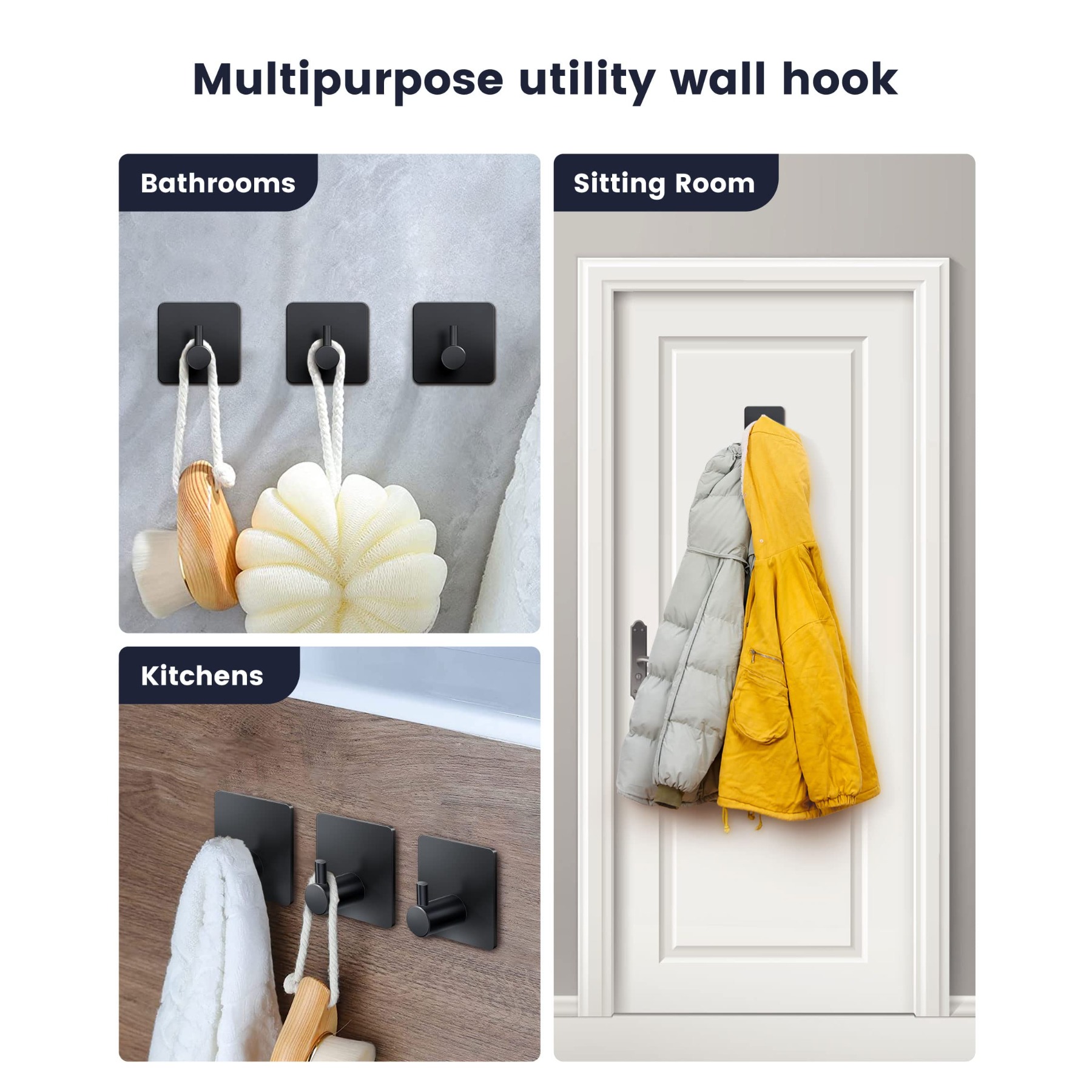 Self Adhesive Towel Hooks, Heavy Duty Stick On Wall Hooks, Shower Hooks For  Bathroom Door, Bathroom Clothes Hanger, Bathroom Accessories - Temu