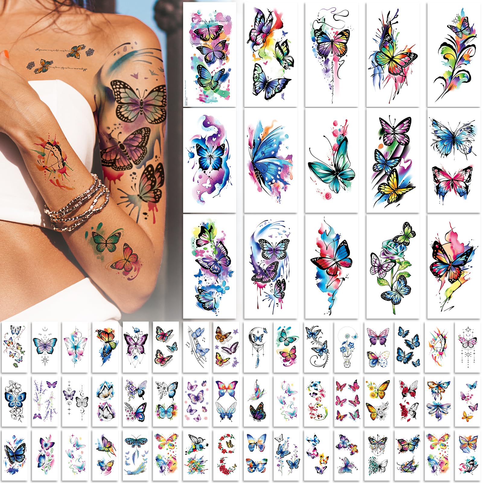 

79 Pcs Butterfly Temporary Tattoos For Women Girls, Realistic Colorful Sleeve Tattoos Stickers, Waterproof Long Lasting Temporary Tattoos For Face Arm Leg Body