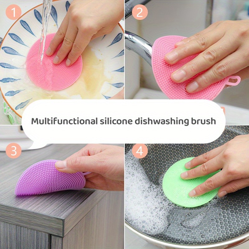 1PC Silicone Cleaning Brush Dishwashing Scrubber Sponge Multi