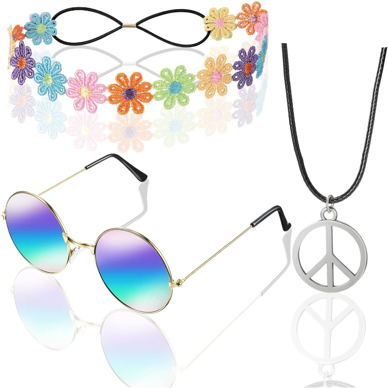 Hippie Costume Set Hippie Accessories Include Peace Sign Necklace and  Earrings Bracelet Headband Hippie Sunglasses Hippie Dress Up for 60's 70's  Theme Party