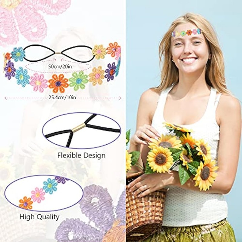 Hippie Costume Accessories For Women Peace Sign Necklace Headband Hair  Wreath Sunglasses 60s 70s Hippie Accessories
