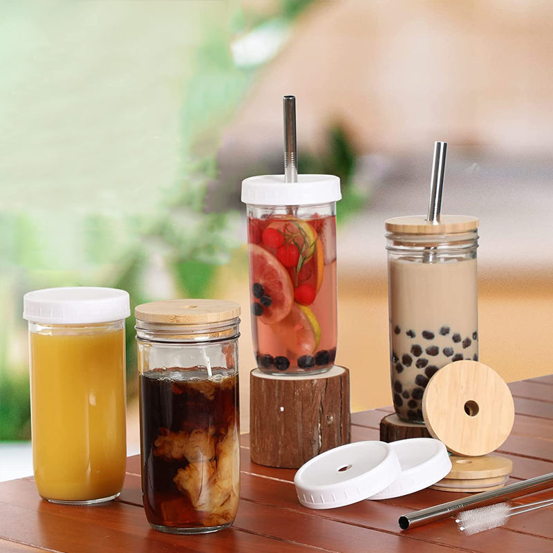 Drinking Glass With Bamboo Lid And Straw, High Borosilicate Glass Can  Shaped Water Cup, Iced Coffee Cup, For Beer, Juice, Milk, Birthday Gifts,  Drinkware - Temu