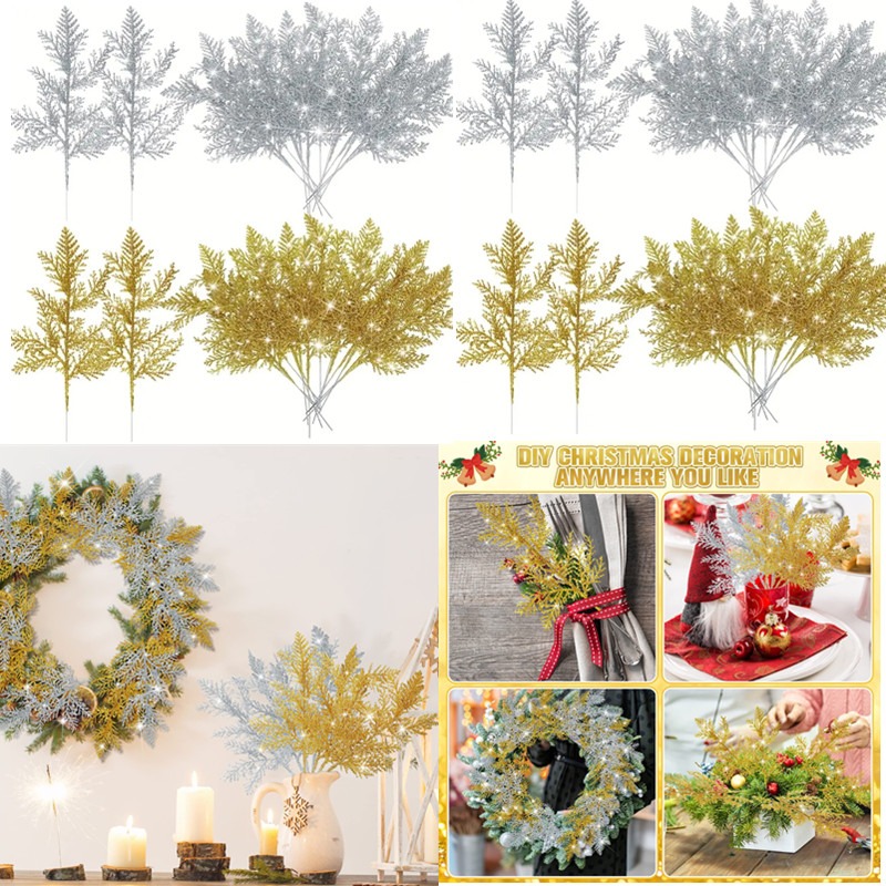 Dilunave Christmas Picks Green Plants Artificial Pine Branches