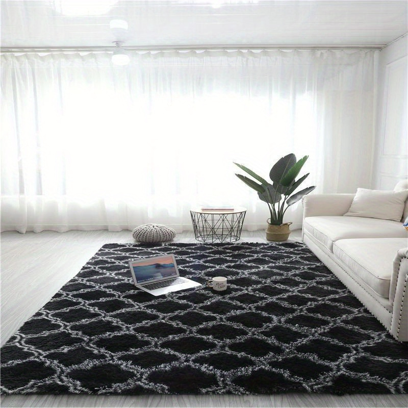 1pc fashionable checkered design rug modern nordic style warm plush carpet fluffy soft bedroom cushion washable living room floor mat for home decor indoor decor room supplies bedside accessories patio garage   area spring decor details 4