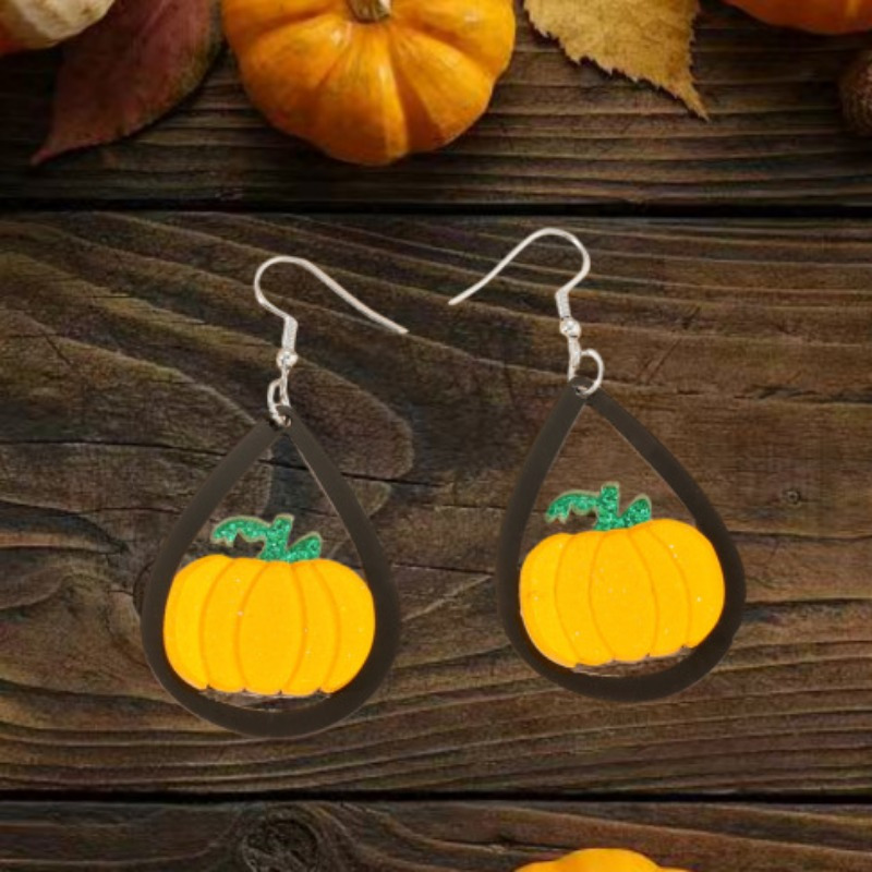 Cartoon Funny Acrylic Pumpkin Earrings for Thanksgiving