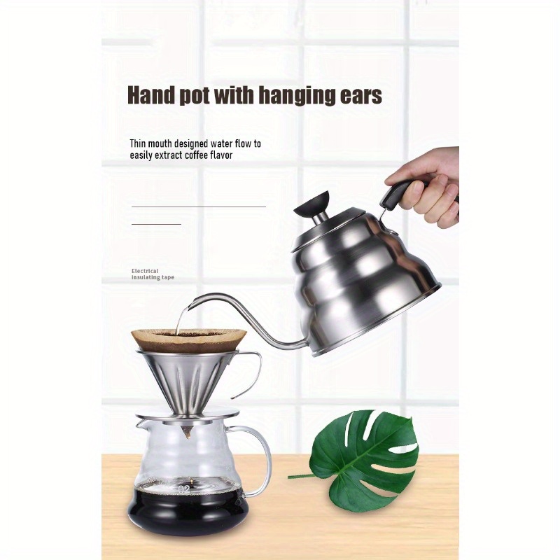 Portable Travel Camping Pour Over Coffee Kettle with Thermometer Gooseneck  Water Pot Wooden Handle Home Barista Accessories