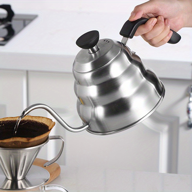 304 Stainless Steel Electric Gooseneck Kettle With Thermometer Lid - Long  Narrow Mouth Hand Punch Coffee Tea Pot For Tea And Coffee Brewing - Black  And White - Temu
