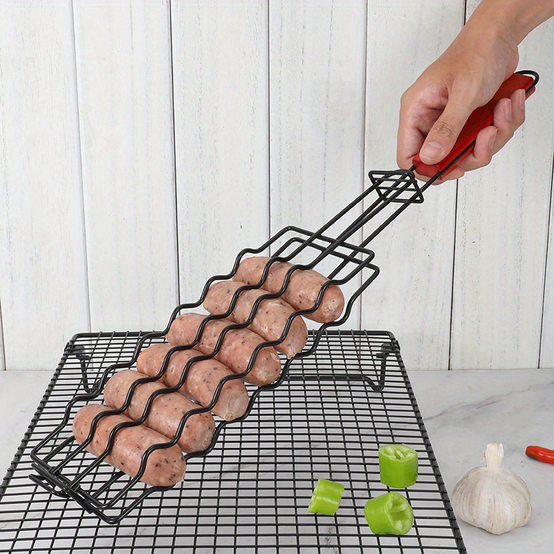 1pc Iron Art Wood Handle Bbq Grill Clip / Outdoor Bbq Grill Rack
