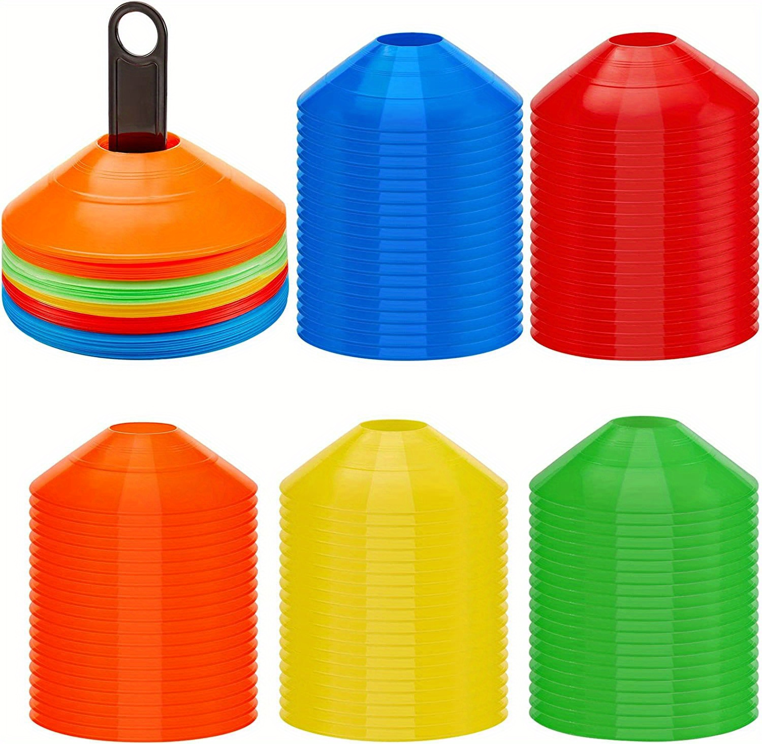 80 conos de fútbol para ejercicios con 2 soportes, conos de disco  multicolor, conos deportivos multicolores, equipo de entrenamiento de  agilidad