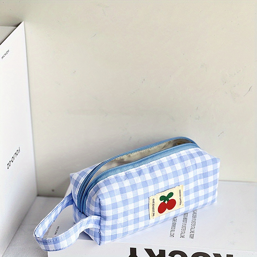 Large Capacity Pencil Case Stationery Storage Pouch Plaid - Temu