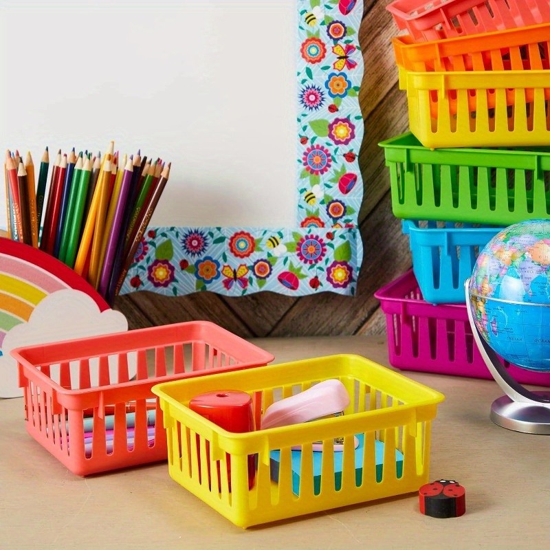 12 Pcs Plastic Storage Baskets, Stackable Plastic Organizer Baskets Bins  Colorful Classroom Storage Baskets Organizer Trays Office File Holders for