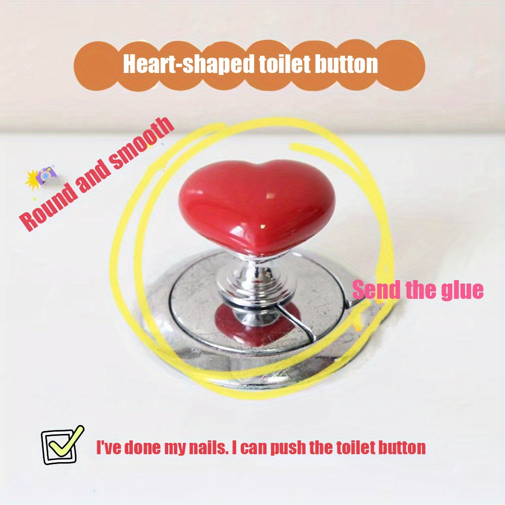 Toilet Button Heart Press Tool,4 Pcs Love Toilet Button Toilet Button  Pusher Helper,Toilet Push Button Topper for Women Manicures,Toilet Tank  Covers